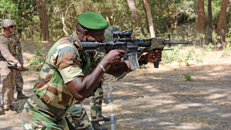 Senegalese soldiers completed a month-long training exercise with U.S. Marines, March 18, at a military training facility in Thies, Senegal. U.S. Marines with Special-Purpose Marine Air-Ground Task Force Crisis Response-Africa, trained their counterparts with Senegal’s Compagnie Fusilier de Marin Commando, or COFUMACO, in infantry tactics, making this the 10th training engagement the forces. In an effort to combat illicit trafficking in the region, the Marines were in Senegal at the request of the host nation government in coordination with the U.S. Embassy in Dakar. The Marines trained with the COFUMACO in Toubacouta in the southern part of the country for two weeks before moving up to Thies.