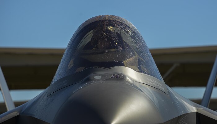 Maj. Gen. Jay Silveria, United States Air Force Warfare Center commander, prepares to exit the cockpit of an F-35A Lightning II after his final flight at Nellis Air Force Base, Nev., March, 10 2016. Silveria has been commander of the U.S Air Force Warfare Center since February 2014. (U.S. Air Force photo by Airman 1st Class Kevin Tanenbaum)
