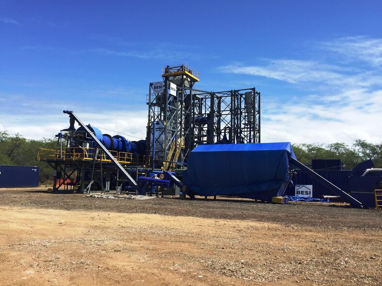 The waste-to-energy project demonstration at Joint Base Pearl Harbor-Hickam, Hawaii, converts waste products such as wood, plastics, biomass, and other materials into alternative fuel that can be used in a variety of military base applications. (U.S. Air Force photo/Kevin Spitzer)