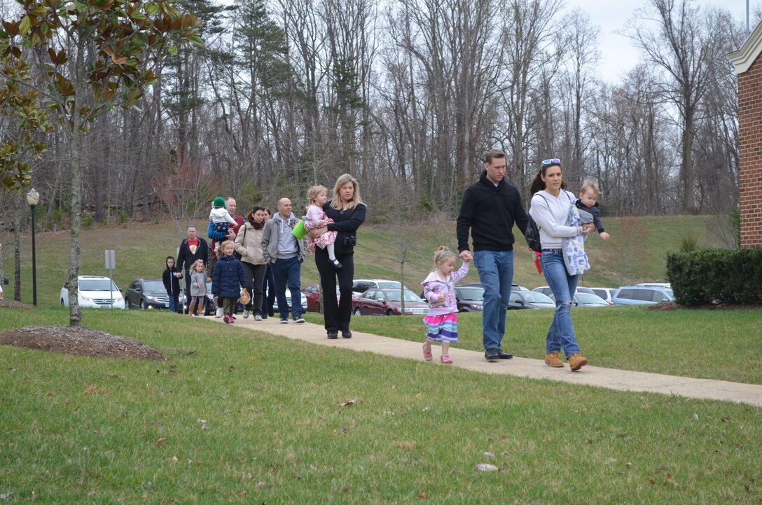 MARINE CORPS BASE QUANTICO, Va. — Families arrive at the Lincoln Military Housing office for the annual Marine Corps Base Quantico Easter Egg Hunt, despite the cooler weather and threat of rain. 