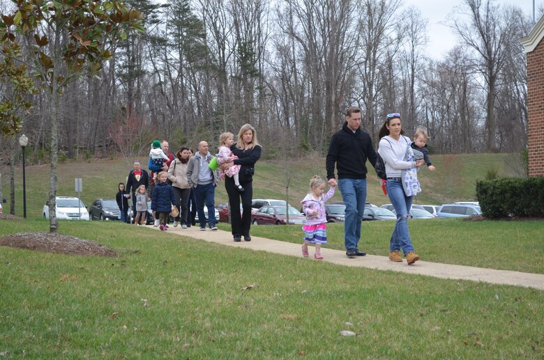 MARINE CORPS BASE QUANTICO, Va. — Families arrive at the Lincoln Military Housing office for the annual Marine Corps Base Quantico Easter Egg Hunt, despite the cooler weather and threat of rain. 