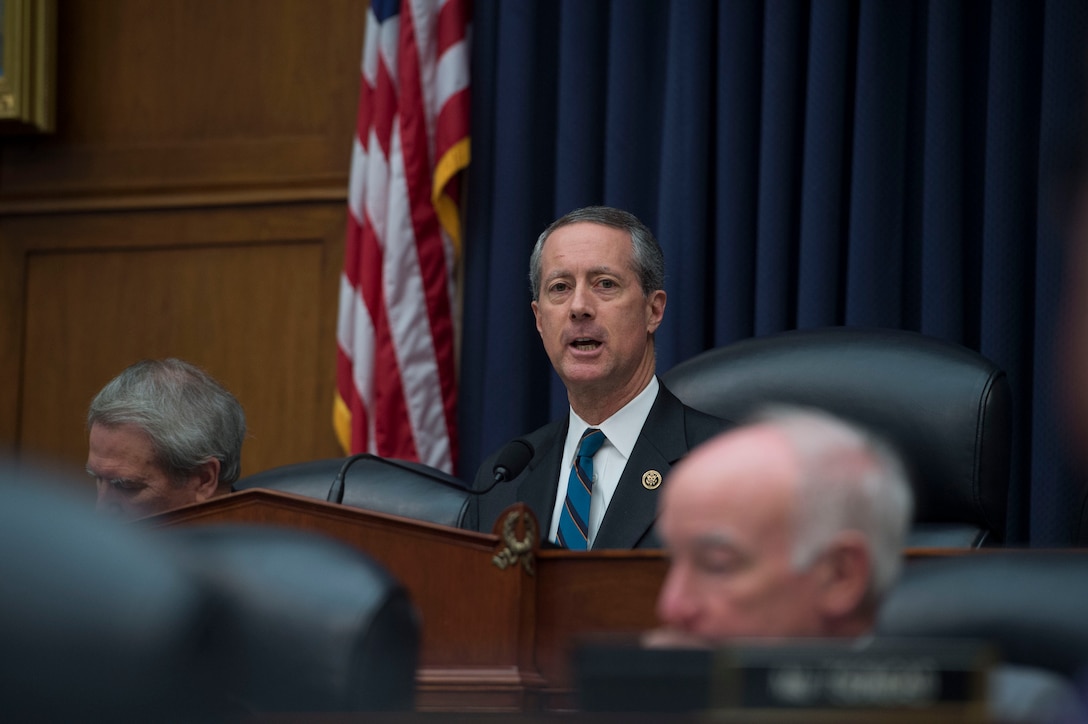 U.S. Rep. Max Thornberry of Texas, chairman of the House Armed Services Committee, asks Defense Secretary Ash Carter a question during his testimony on the Defense Department's proposed fiscal year 2017 budget before the committee in Washington, D.C., March 22, 2016. DoD photo by Air Force Senior Master Sgt. Adrian Cadiz