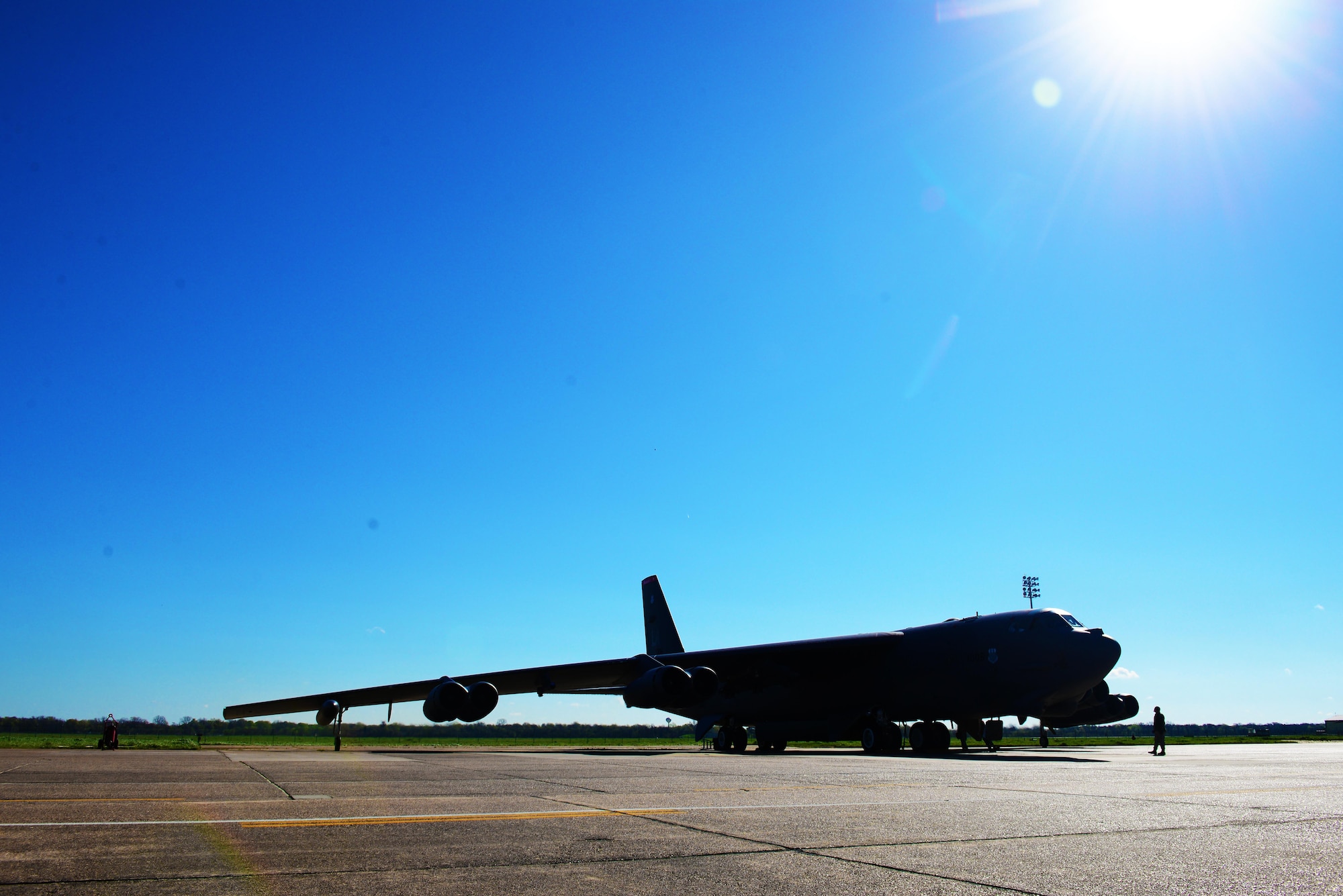 A B-52 Stratofortress was inspected before takeoff at Barksdale Air Force Base, La., March 22, 2016. To highlight the contribution of women who have served our country and to honor women’s history month, two B-52’s will be flown by all-female Air Crew. (U.S. Air Force photo/Airman 1st Class Luke Hill)