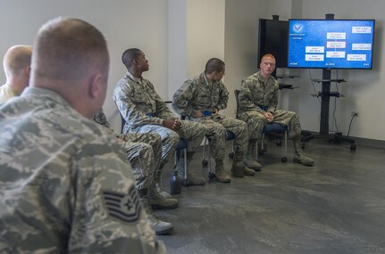 Airmen participate in the “What Now Airman?” training session during Airmen’s Week at the 326th Training Squadron at Joint Base San Antonio-Lackland-Texas. Airmen’s Week began March 20, 2015, as an initiative from Chief Master Sgt. Of the Air Force James A. Cody to develop a program to instill pride, a commitment to core values and professionalism earlier in an Airman’s career. Airmen attend the course after successfully completing Air Force basic military training. (Photo by Johnny Saldivar)