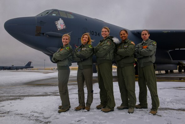 B-52 aircrew members pose for a photo in honor of Women's History month. (U.S. Air Force photo/Airman 1st Class Jessica Weissman)