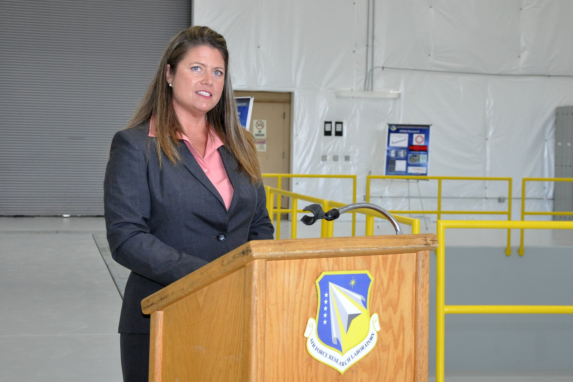 Mary Lou Robinson speaks at the dedication ceremony of a new HPM laboratory. Robinson made history when she was selected as the Air Force Research Laboratory Directed Energy Directorate’s first woman civilian division chief. (Courtesy photo)