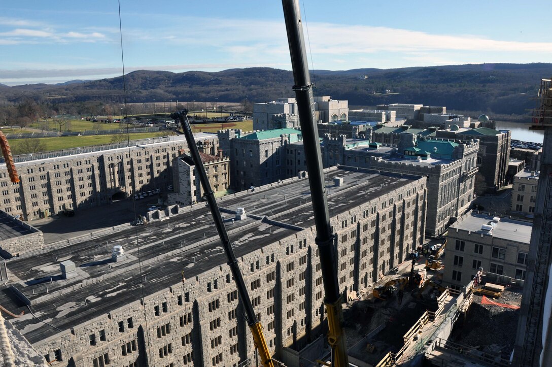 Standing inside the Davis Barracks as it's being constructed at the West Point Academy.