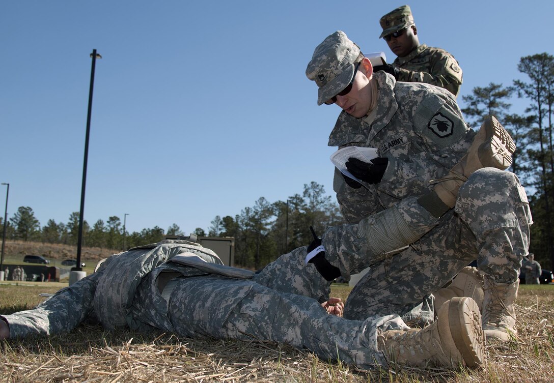 Army Reserve drill sergeant Staff Sgt. Beth Juliar, Company B, 1st Battalion, 390th Infantry Regiment, 98th Training Division (IET), tests her skills during the Army warrior tasks portion of the 2016 Drill Sergeant of the Year competition at Fort Jackson, S.C., March 22. This year's contest will determine the top two drill sergeants from the 108th Training Command who will compete in the TRADOC Drill Sergeant of the Year competition later this year at Fort Jackson, S.C. (U.S. Army photo by Sgt. Brandon Rizzo/released)