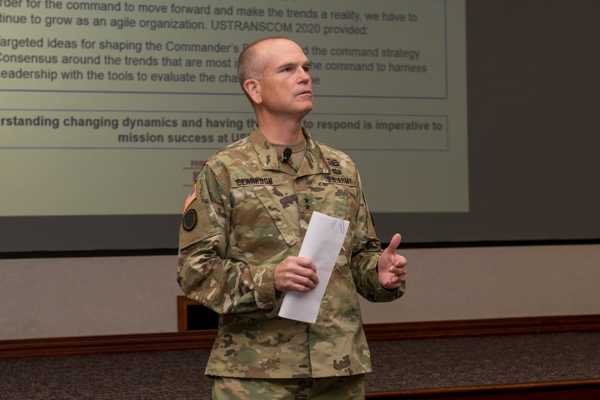 Maj. Gen. David Clarkson, U.S. Transportation Command Chief of Staff, discussed synergistic leadership and its important role in today’s Air Force during the Company Grade Officer Conference March 15, 2016 at Scott Air Force Base, Ill. The theme of this year’s conference was “Synergy: Total Force Leadership.” (U.S. Air Force Photo/Senior Airman Joshua Eikren)