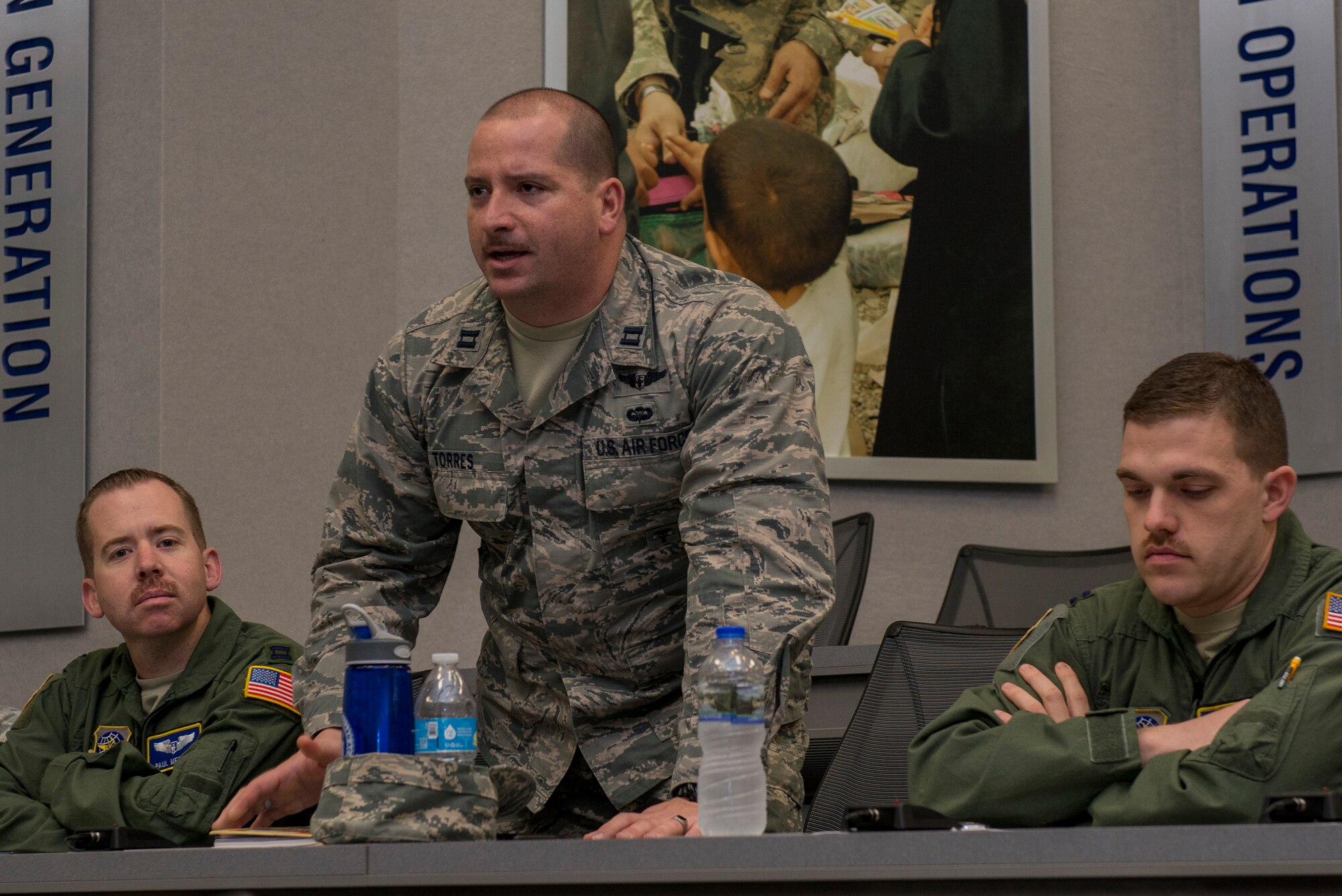 Capt. Diego Torres, 375th Operations Group, shares his experience as a prior NCO to the NCO Council’s Panel during the CGOC March 15, 2016 at Scott Air Force Base, Ill. Torres has since transitioned to a Company Grade Officer and is stationed at Wright Patterson AFB, Ohio with the 375th OG Det 4 HQ. (U.S. Air Force Photo/Senior Airman Joshua Eikren)
