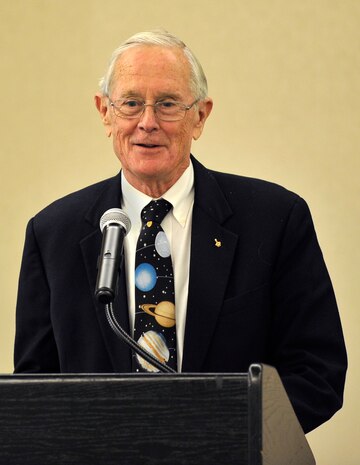 Retired Brigadier General Charles Duke, Apollo 16 lunar module pilot, joins members of Joint Base Charleston March 17, 2016 for the National Prayer Luncheon at the Charleston Club. During his speech, Duke shared his experiences on the moon and how they ultimately led to his spirituality.