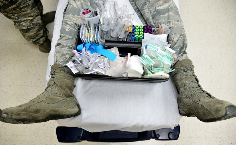 A U.S. Air Force Airman receives treatment in the USAF Hospital Langley Emergency Room at Langley Air Force Base, Va., Feb. 26, 2016. The ER is similar to civilian ERs in the sense that they provide support in the event of an emergency; however, this ER is only open to Department of Defense ID card holders. (U.S. Air Force photo by Staff Sgt. Aubrey White)
