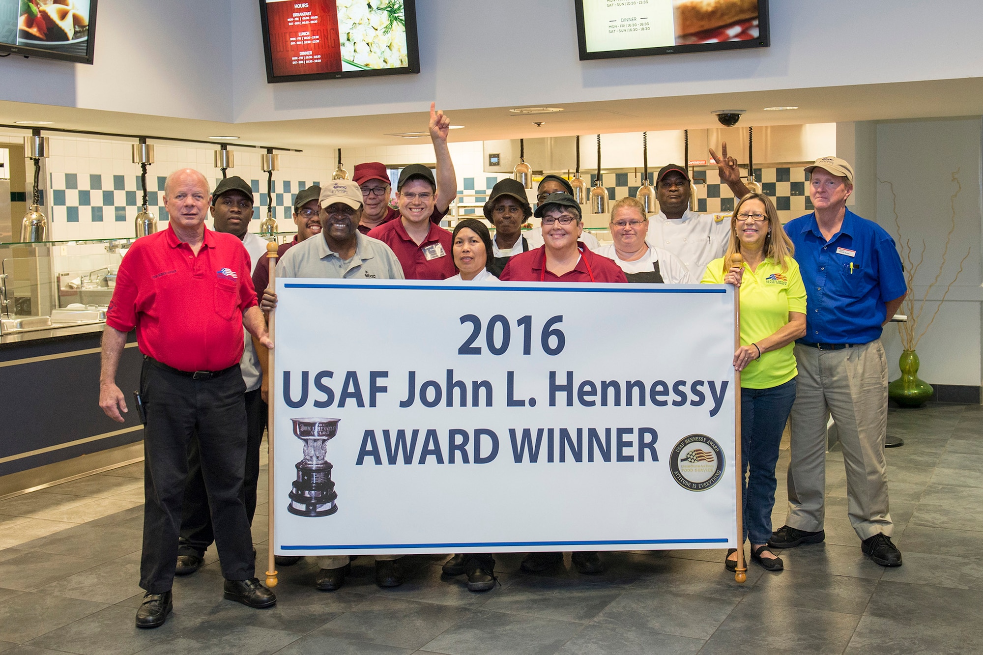 The Air Force Services Agency has named the Riverside Dining Facility at Patrick Air Force Base the winner of the coveted Hennessy Trophy for the East Region in 2016, on March 21, 2016. The Hennessy Award is presented to the Air Force Installation with the best Food Service Program in the Air Force. (U.S. Air Force photo/Matthew Jurgens) (Released)  