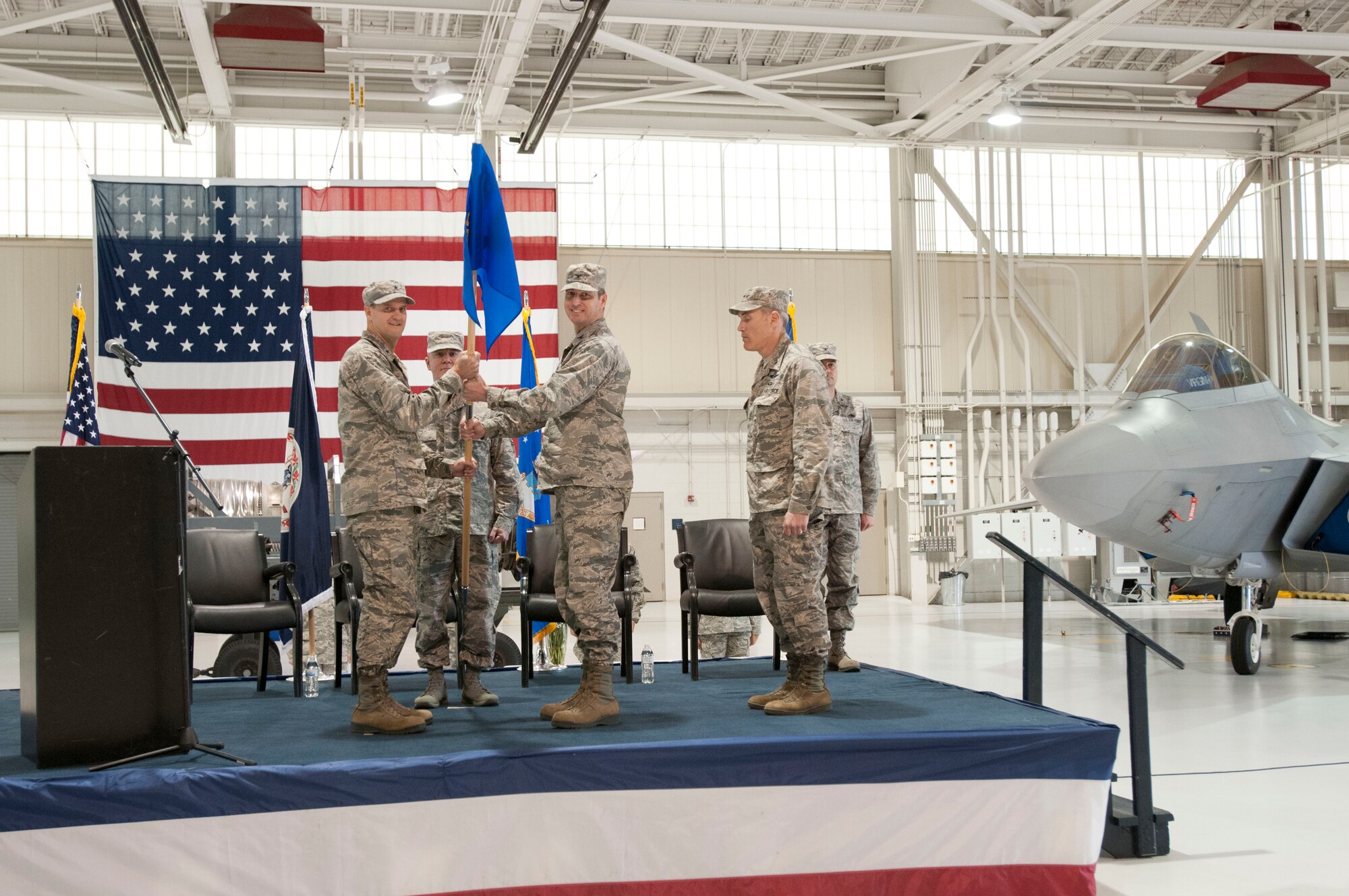 The Virginia Air National Guard 192nd Fighter Wing welcomed Col. Stephen H. Bunting, former 192nd Maintenance Group commander, as the new Wing commander during a joint change of command ceremony March 19, 2016, at Joint Base Langley-Eustis, Virginia. (U.S. Air National Guard photo by Technical Sgt. Jonathan P. Garcia)