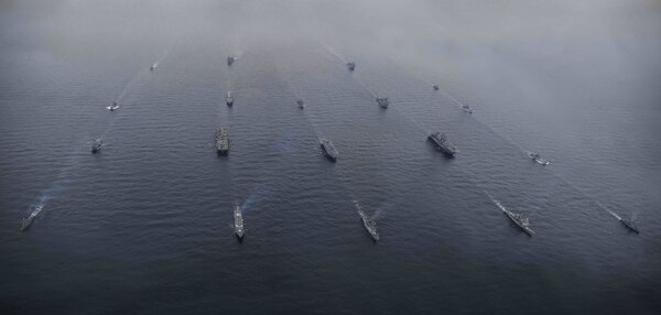 U.S. ships from the Boxer and Bonhomme Richard Amphibious Ready Groups sail with the Dokdo Amphibious Ready Group from the Republic of Korea as part of Ssang Yong 16, March 8, 2016. Ssang Yong is a biennial military exercise focused on strengthening the amphibious landing capabilities of the Republic of Korea, the U.S., New Zealand and Australia. (U.S. Marine Corps photo by Cpl. Darien J. Bjorndal, 31st Marine Expeditionary Unit/Released)