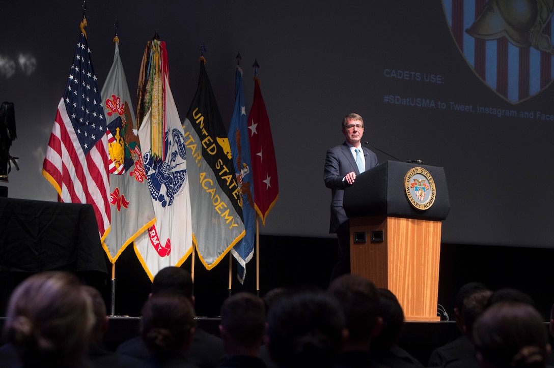 Defense Secretary Ash Carter addresses cadets during his visit to the U.S. Military Academy in West Point, N.Y., March 23, 2016. DoD photo by Petty Officer 1st Class Tim D. Godbee