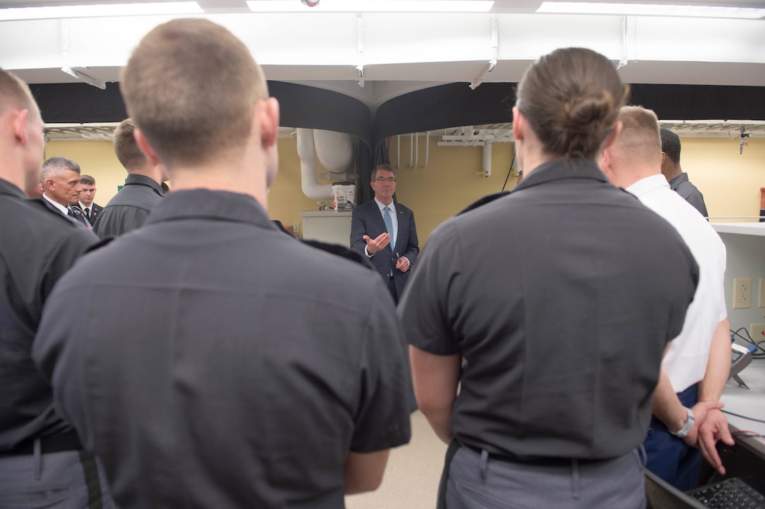 Defense Secretary Ash Carter speaks with cadets during his visit to the U.S. Military Academy in West Point, N.Y., March 23, 2016. DoD photo by Petty Officer 1st Class Tim D. Godbee