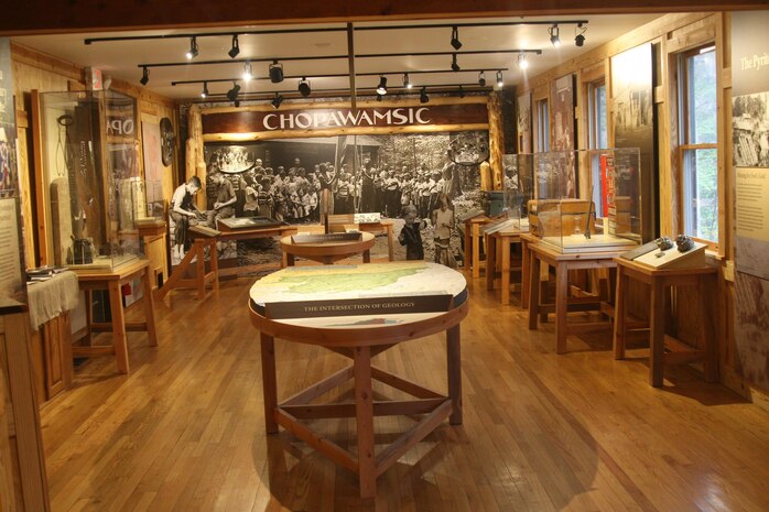 The redesigned Visitor Center at Prince William Forest Park now focuses on educating visitors about the diversity of the historical and natural aspects of the park. Exhibits showcase the park’s Native American history, its construction in the 1930s by President Roosevelt’s Civilian Conservation Corps, its time as a Recreational Demonstration Area (RDA) camp for poor and inner-city youth, and its occupation by the Office of Strategic Services (OSS) for training during World War II.