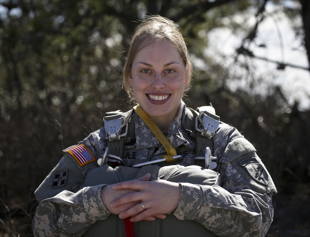 Army Sgt. 1st Class Keli Mule stands by before participating in a UH-60 Black Hawk helicopter parachute jump over Coyle drop zone at Joint Base McGuire-Dix-Lakehurst, N.J., March 12, 2016. New Jersey National Guard photo by Air Force Tech. Sgt. Matt Hecht