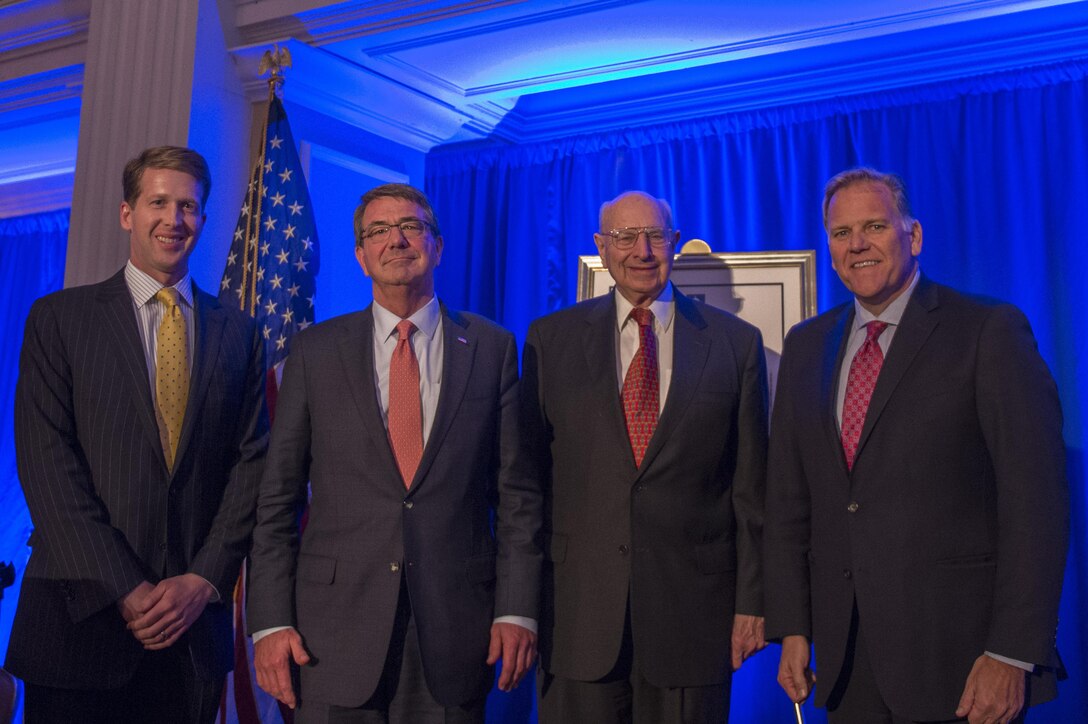 Defense Secretary Ash Carter, second from left, poses for a photograph as he receives the Eisenhower Award at the Center for the Study of the Presidency and Congress in Washington, D.C., March 23, 2016. DoD photo by Senior Master Sgt. Adrian Cadiz
