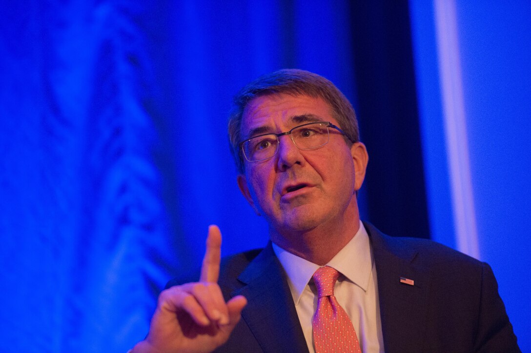Defense Secretary Ash Carter answers questions during a conversation with Mike Rogers at the Center for the Study of the Presidency and Congress awards dinner in Washington, D.C., March 23, 2016. DoD photo by Air Force Senior Master Sgt. Adrian Cadiz