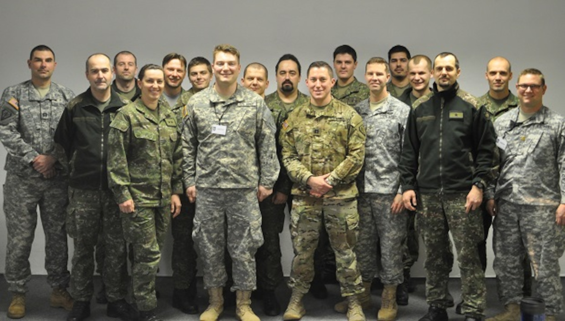 Indiana National Guard Soldiers and members of Slovakia’s Intelligence, Surveillance, Target Acquisition and Reconnaissance Battalion pose for a group photo during a visit to Slovakia by the Hoosier Guardsmen in January 2016.
