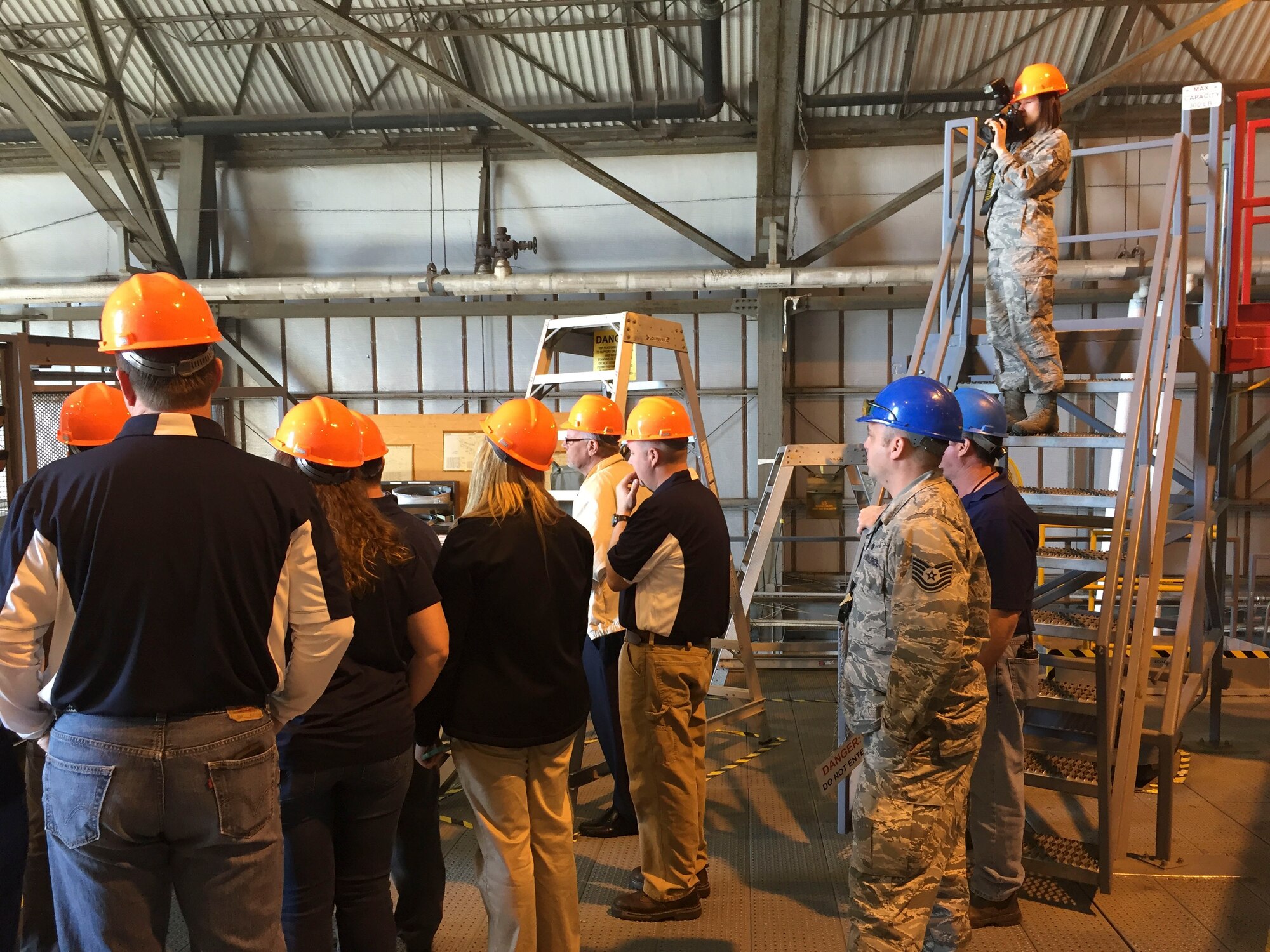 Team Dover honorary commanders experienced a tour of several Total Force maintenance missions March 24, 2016, on Dover Air Force Base, Del. The group observed a C-5M Super Galaxy undergoing an isochronal inspection, learned how the base’s aircraft fleet are de-iced and visited the nation’s largest aerial port. (U.S. Air Force photo/Veronica Aceveda)