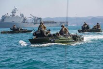 U.S. Marines with Alpha Company, Battalion Landing Team 1st Battalion, 5th Marines, 31st Marine Expeditionary Unit, conduct a combined amphibious assault on Dogu Beach, South Korea, in AAV-P7/A1 Amphibious Assault Vehicles as part of Ssang Yong 16, March 12, 2016.  Ssang Yong is a biennial combined amphibious exercise conducted by U.S. forces with the Republic of Korea Navy and Marine Corps, Australian Army and Royal New Zealand Army Forces in order to strengthen interoperability and working relationships across a wide range of military operations. The Marines and Sailors of the 31st MEU are in Korea as part of their spring deployment to the Asia-Pacific region. (U.S. Marine Corps photo by Lance Cpl. Carl King Jr./Released)