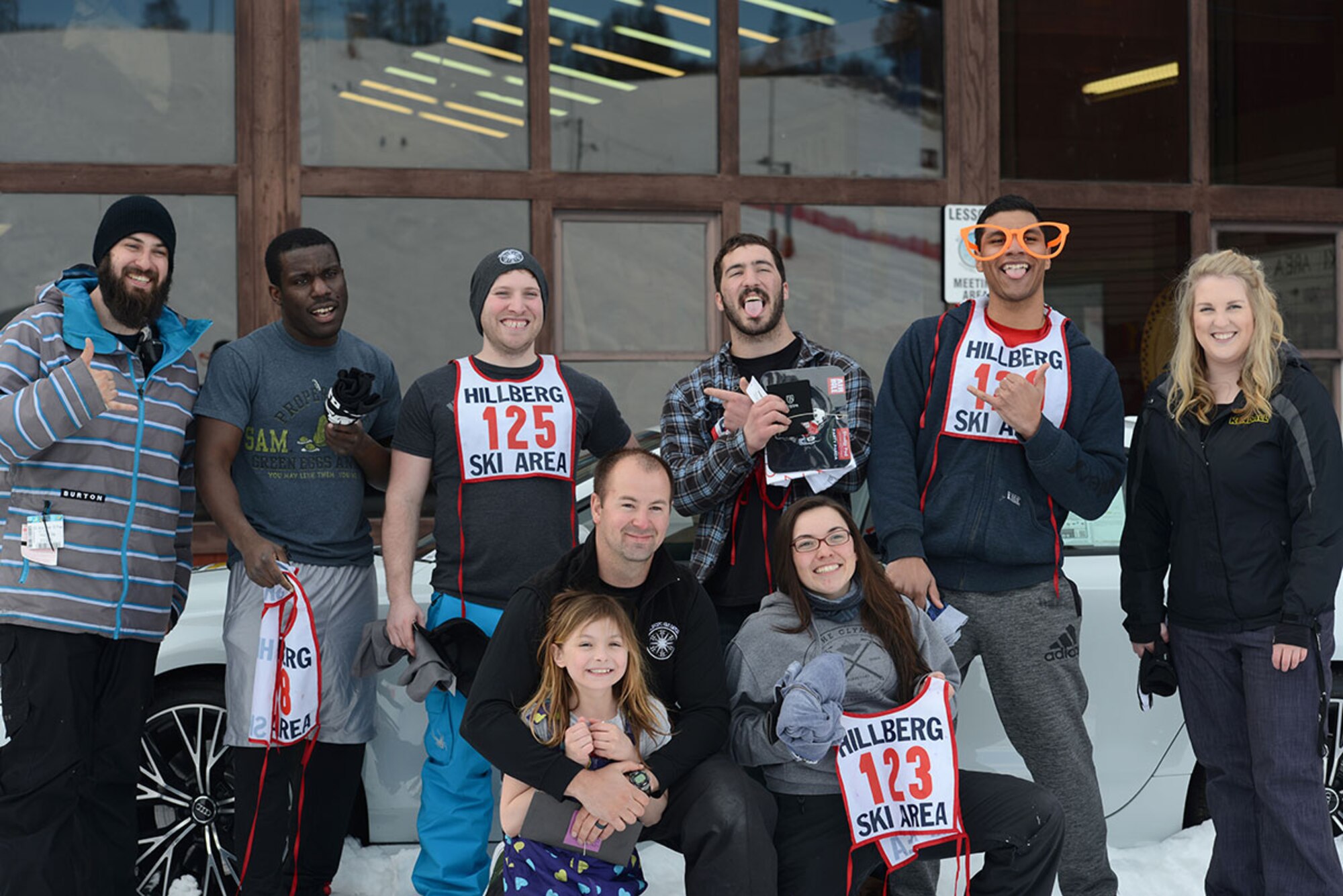 Slush Cup participants who won titles like sickest splash, cleanest run and best costume gather for a group photograph during Hillberg Ski Resort’s Spring Meltdown at Joint Base Elmendorf-Richardson, Alaska, March 20, 2016. The Spring Meltdown symbolized the end of the season and the Slush Cup was the last event at the ski resort until next winter. (U.S. Air Force photo by Airman 1st Class Christopher R. Morales)