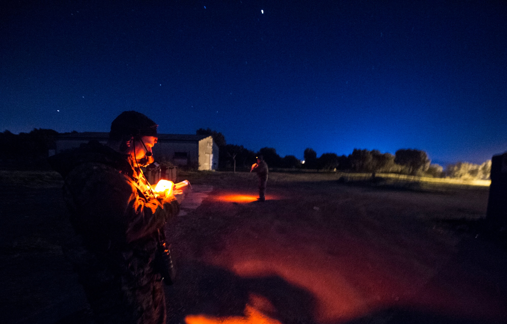 Senior Airman Gage Duvall, 2nd Air Support Operations Squadron joint terminal attack controller, conducts night operations for a training scenario as part of Exercise Serpentex ’16 March 15, 2016, in Corsica, France. Duvall is one of four U.S. Air Force JTACs who participated in the French-led NATO exercise (U.S. Air Force photo/Staff Sgt. Sara Keller)
