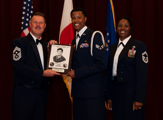 U.S. Air Force Senior Airman Brittany Eley, 18th Communications Squadron, is the recipient of the John L. Levitow Award during the ALS Class 16-C graduation ceremony March 24, 2016, at Kadena Air Base, Japan. This award is presented to the student who earns the highest average score on evaluations and most embodies the Air Force core values. (U.S. Air Force photo by Airman 1st Class Lynette M. Rolen)