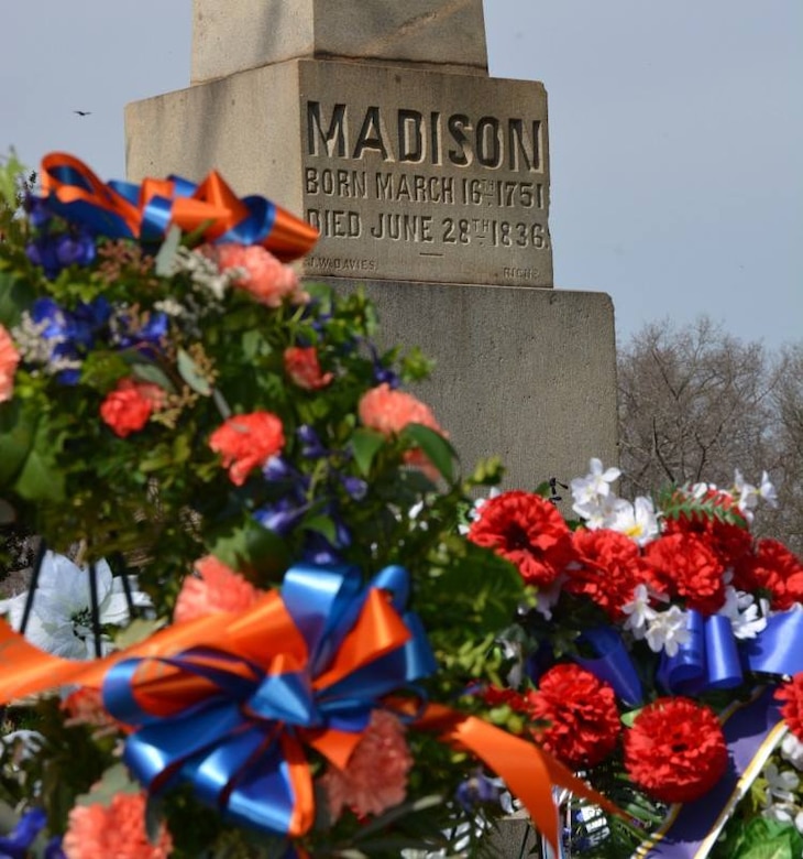 Wreaths adorn the gravesite of President James Madison during the annual James Madison Wreath-Laying Ceremony held at Montpelier, March 16.
