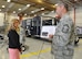 NAVAL AIR STATION FORT WORTH JOINT RESERVE BASE, Texas -- Secretary of the Air Force Deborah Lee James talks with Senior Master Sgt. Daniel Montrose, 301st Explosive Ordnance Disposal Flight chief, about the unit’s 62,000-square-mile area of responsibility and partnership with federal and local authorities, March 23, 2016. During her visit, the secretary spoke with 10th Air Force and 301st Fighter Wing leadership, key spouses, Airmen and the sexual assault response coordinator. James also had the opportunity to visit with the Air National Guard’s 136th Airlift Wing. (U.S. Air Force photo/Staff Sgt. Melissa Harvey)