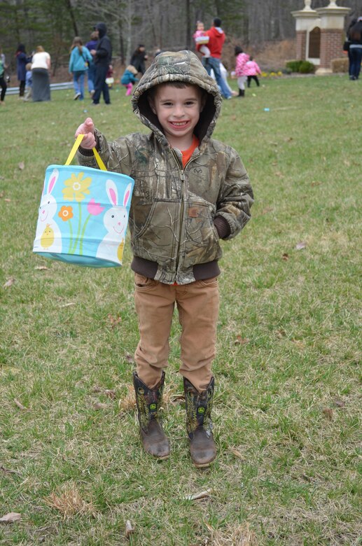 MARINE CORPS BASE QUANTICO, Va. — Braiden shows off his basket full of eggs during the 2016 Easter Egg Hunt aboard Marine Corps Base Quantico. 