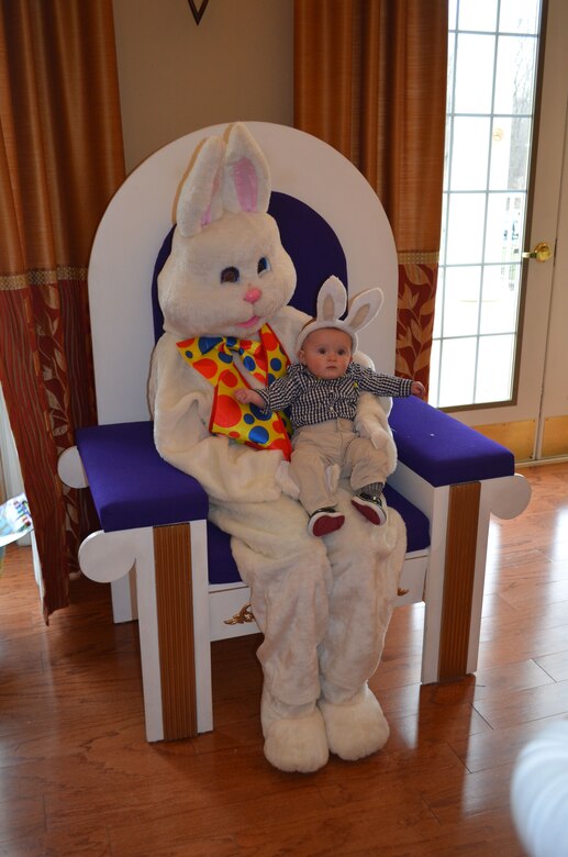 MARINE CORPS BASE QUANTICO, Va. — Andrew, 6 months, sits on the Easter bunny’s lap after the Easter Egg Hunt held Saturday at the Lincoln Military Housing office. 