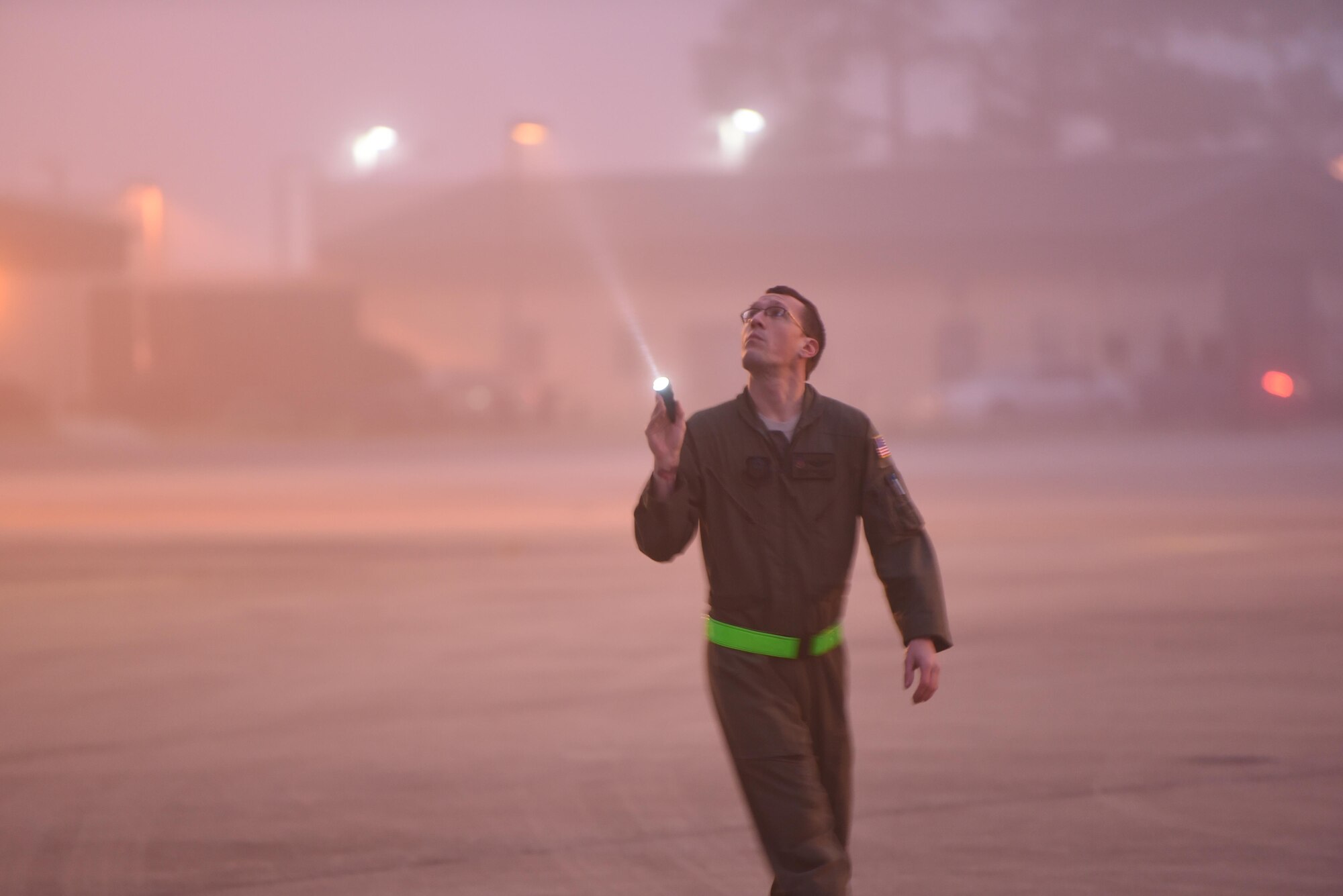 Staff Sgt. Derek Watson, a special missions aviator with the 1st Special Operations Group Detachment 2, inspects a wing of an AC-130J Ghostrider during a pre-flight inspection at Hurlburt Field, Fla., Feb. 2, 2016. Special mission aviators have multiple integral roles and monitor all functions for the aircraft, even providing weapon defense when necessary. (U.S. Air Force photo by Staff Sgt. Christopher Callaway) 