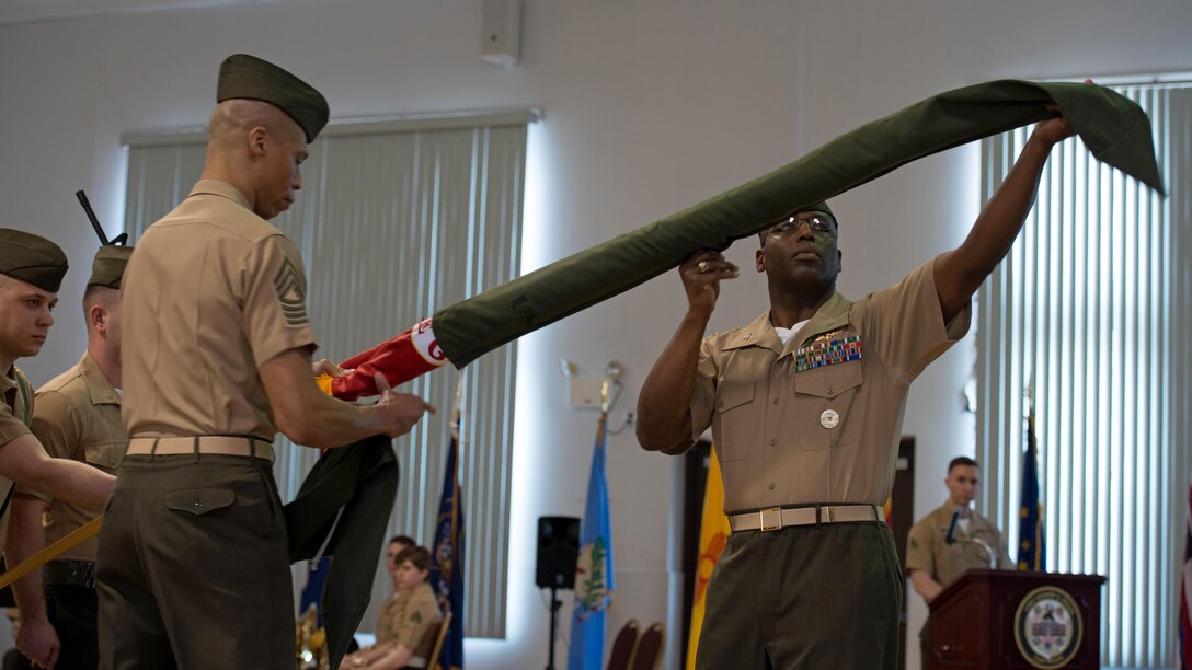 Col. Ossen J. D’Haiti, the commanding officer of MCCYWG, uncases the colors during the activation of command ceremony of Marine Corps Cyberspace Warfare Group at Fort George G. Meade, Maryland, March 25, 2016. The mission of MCCYWG is to man, train and equip Marine cyberspace mission teams to perform both defensive and offensive cyber operations in support of United States Cyber Command and Marine Forces Cyberspace Command.