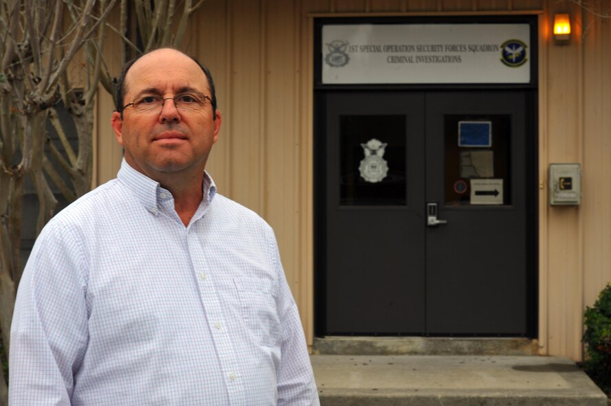 Anthony Correia, the chief of investigations with the 1st Special Operations Security Forces Squadron, poses for a photo at Hurlburt Field, Fla., March 25, 2016. Correia is the Air Force Special Operations Command nominee for the 61st Distinguished Department of Defense Civilian Service Award, the highest honor given to career civilian employees by the Secretary of Defense. (U.S. Air Force photo by Airman 1st Class Joseph Pick)
