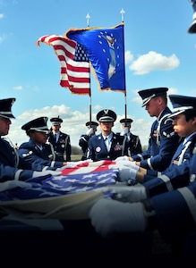 Members of Whiteman Honor Guard practice the procedures of a military funeral at Knob Noster cemetery in Knob Noster, Mo., March 15, 2016. Whiteman Honor Guard serves more than 100 counties spanning Missouri to Kansas covering more than 70,000 square miles across both states. Whiteman Honor Guard represents the respect each fallen service member deserves, and upholds traditions held dear to the armed forces. (U.S. Air Force photo illustartion by Airman 1st Class Jovan Banks)