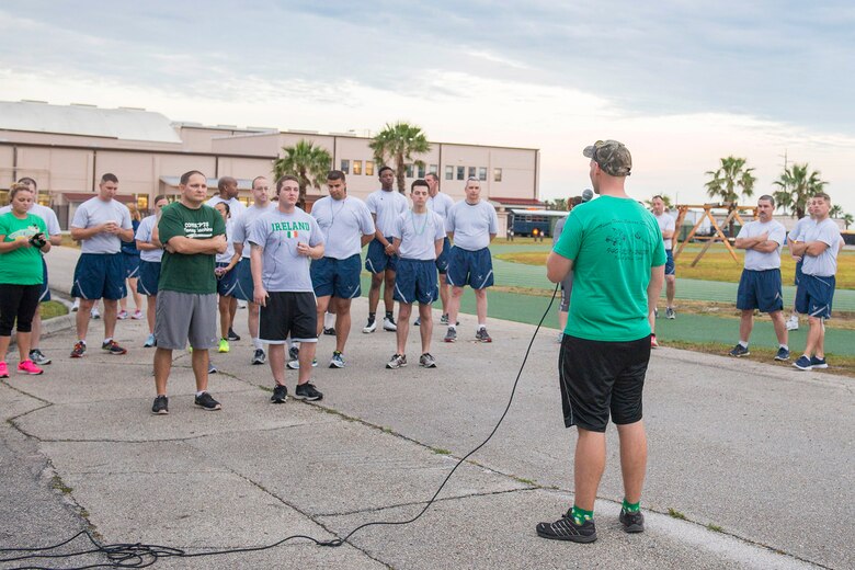Members from Patrick Air Force Base and Cape Canaveral Air Force Station, Fla., participate in the 2016 Air Force Assistance Fund 5K Run, March 25, 2016, which benefits four official Air Force charities. The annual AFAF campaign, titled ‘Airmen Helping Airmen’ kicked off March 23, and patrons can participate now through May 1, to raise this year’s goal of $43,573. Participants were asked to wear their St. Patrick’s Day running gear, as part of the 5K theme. (U.S. Air Force photo/Matthew Jurgens) (Released) 