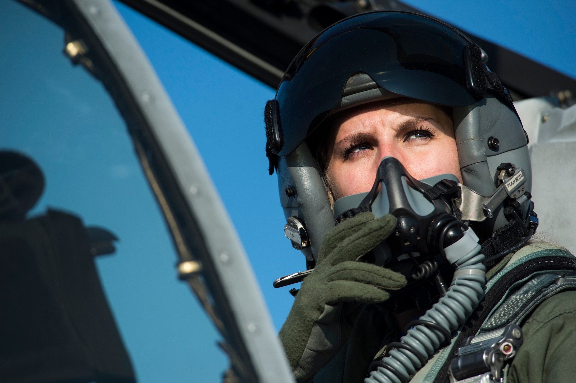 First Lt. Kayla Bowers, a 74th Expeditionary Fighter Squadron A-10 Thunderbolt II pilot, looks out of the cockpit of her aircraft during the squadron’s deployment in support of Operation Atlantic Resolve at Graf Ignatievo, Bulgaria, March 18, 2016. Operation Atlantic Resolve is a demonstration of the United States’ continued commitment to the collective security of NATO and dedication to the enduring peace and stability of Europe. (U.S. Air Force photo/Staff Sgt. Joe W. McFadden)