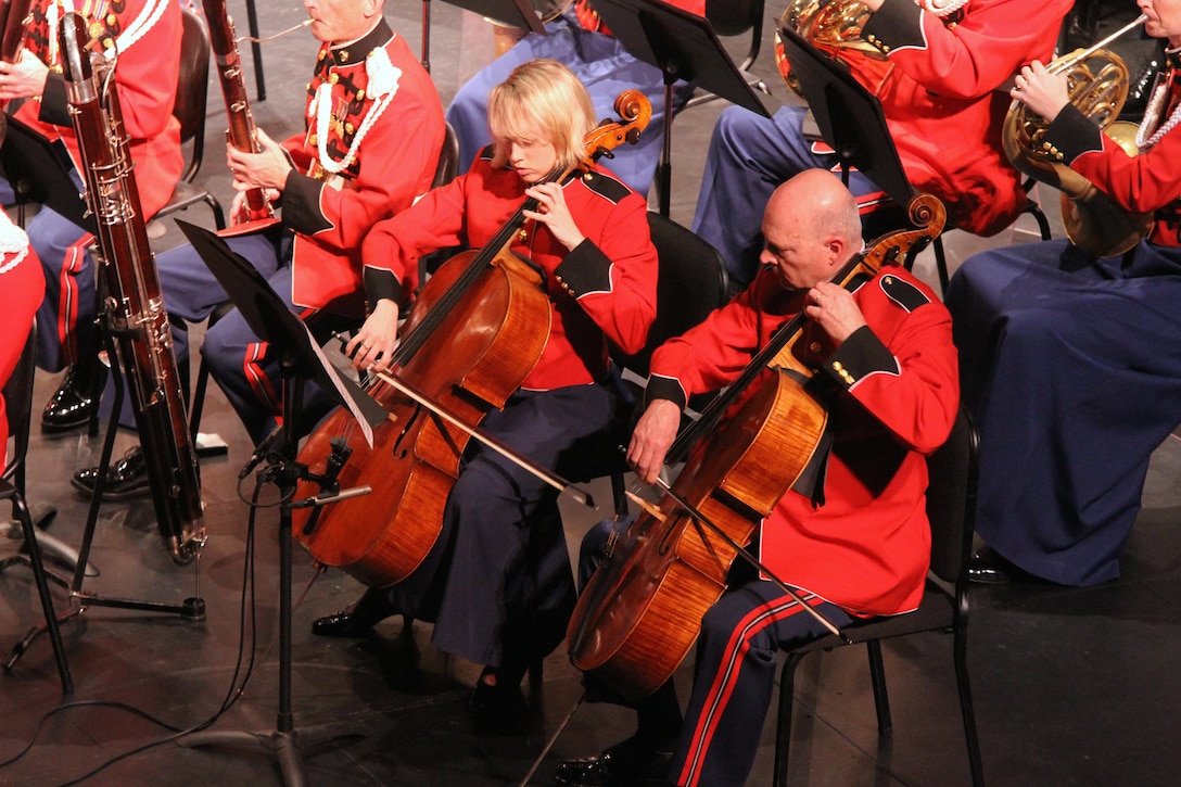 On March 25, 2016, the Marine Band performed a concert titled "Postcards" at the Bowie Center for the Performing Arts in Maryland. The program featured music from France, Italy, England, Scotland, and the United States. (U.S. Marine Corps photo by Master Sgt. Amanda Simmons/released.)