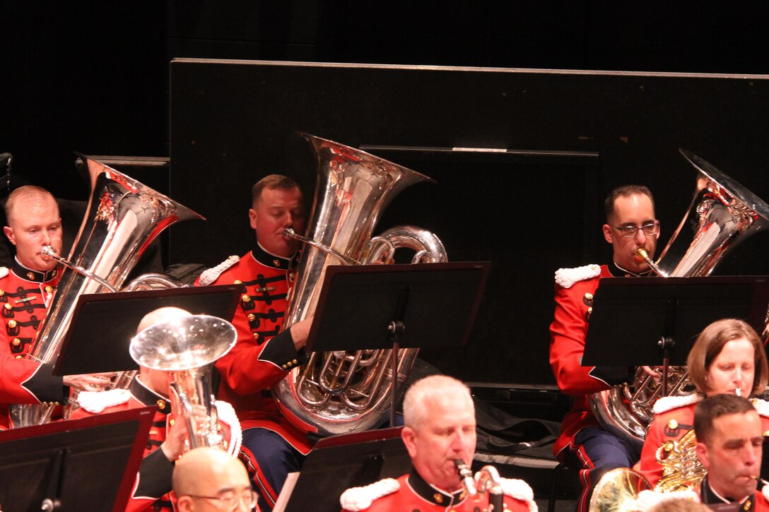 On March 25, 2016, the Marine Band performed a concert titled "Postcards" at the Bowie Center for the Performing Arts in Maryland. The program featured music from France, Italy, England, Scotland, and the United States. (U.S. Marine Corps photo by Master Sgt. Amanda Simmons/released.)