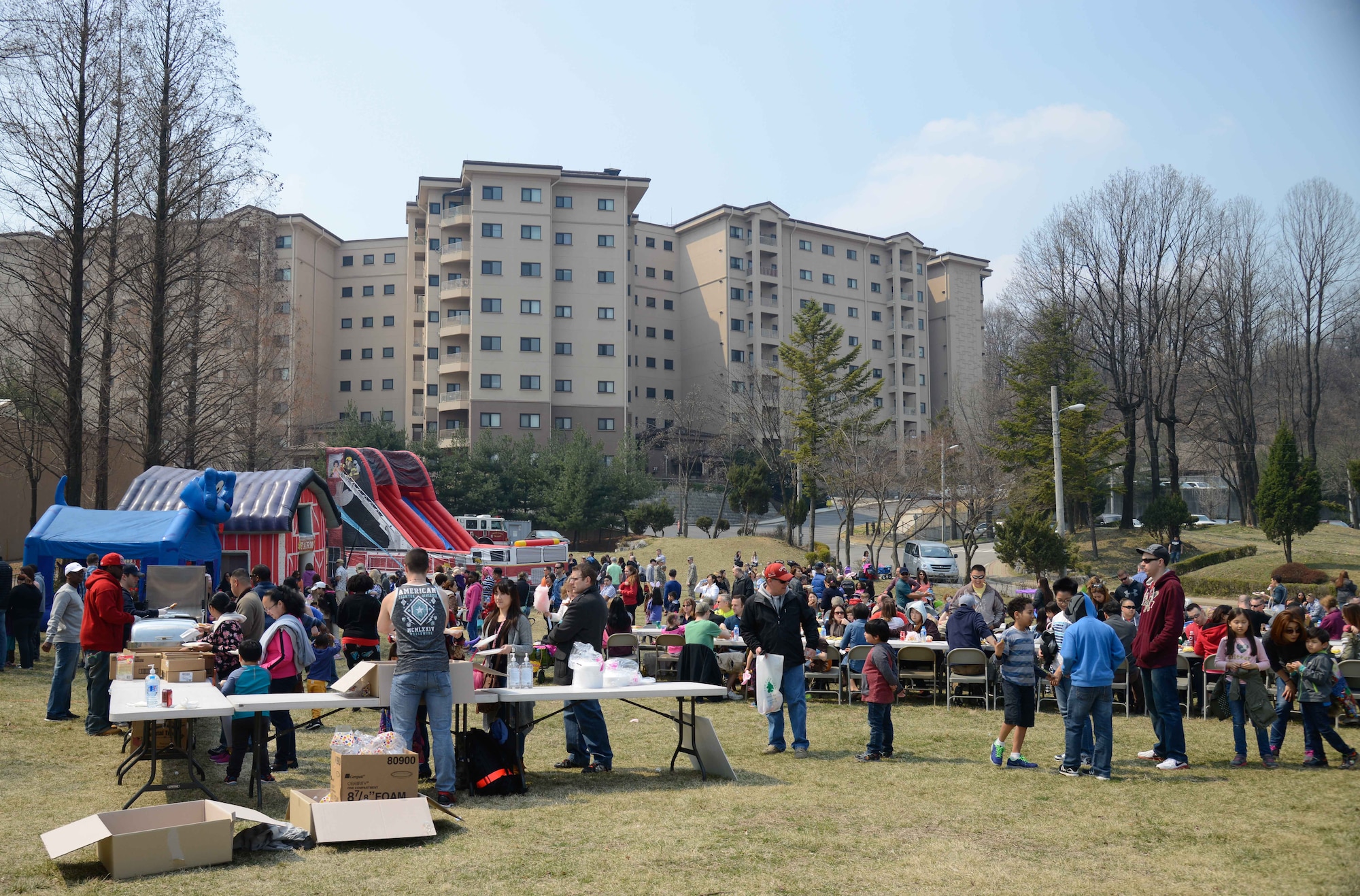 Osan Youth Programs hosted the annual Easter egg hunt for Osan families March 26, 2016, at Osan Air Base, Republic of Korea. More than 400 children competed in the search for Easter eggs filled with candy. (U.S. Air Force photo by Senior Airman Dillian Bamman/Released)