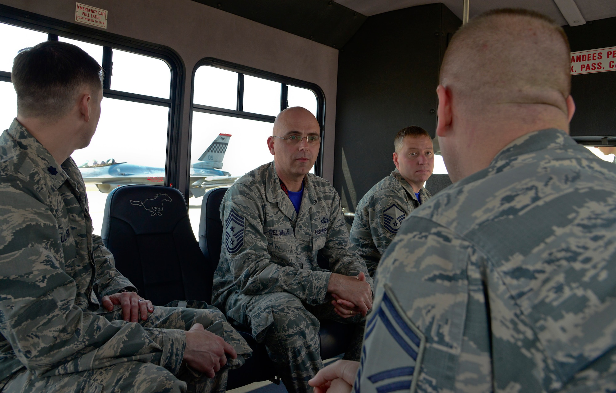 Chief Master Sgt. Alex Del Valle, 51st Fighter Wing command chief, speaks with Senior Master Sgt. Jason Trickey, 51st Operations Support Squadron superintendent, during the chief’s immersion tour with the 51st Operations Group on Osan Air Base, Republic of Korea , March 25, 2016. The immersion tour consisted of unit visits around the base since Del Valle’s arrival in late February. (U.S. Air Force photo by Senior Airman Kristin High/Released)