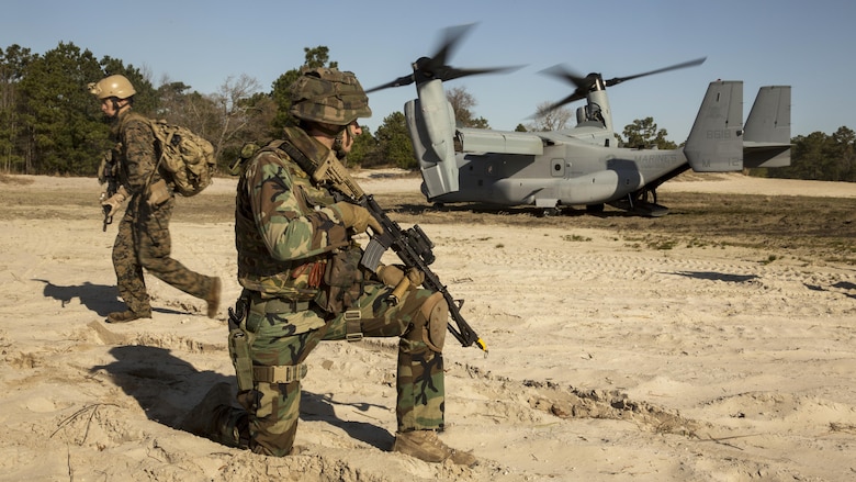 A Dutch Marine with 32nd Raiding Company provides security during a casualty evacuation exercise at Marine Corps Base Camp Lejeune, North Carolina, March 22, 2016. The Dutch Marines spent the past three weeks utilizing Camp Lejeune’s training facilities, as well as cross-trained with U.S. Marines to learn and share tactics, techniques and procedures.