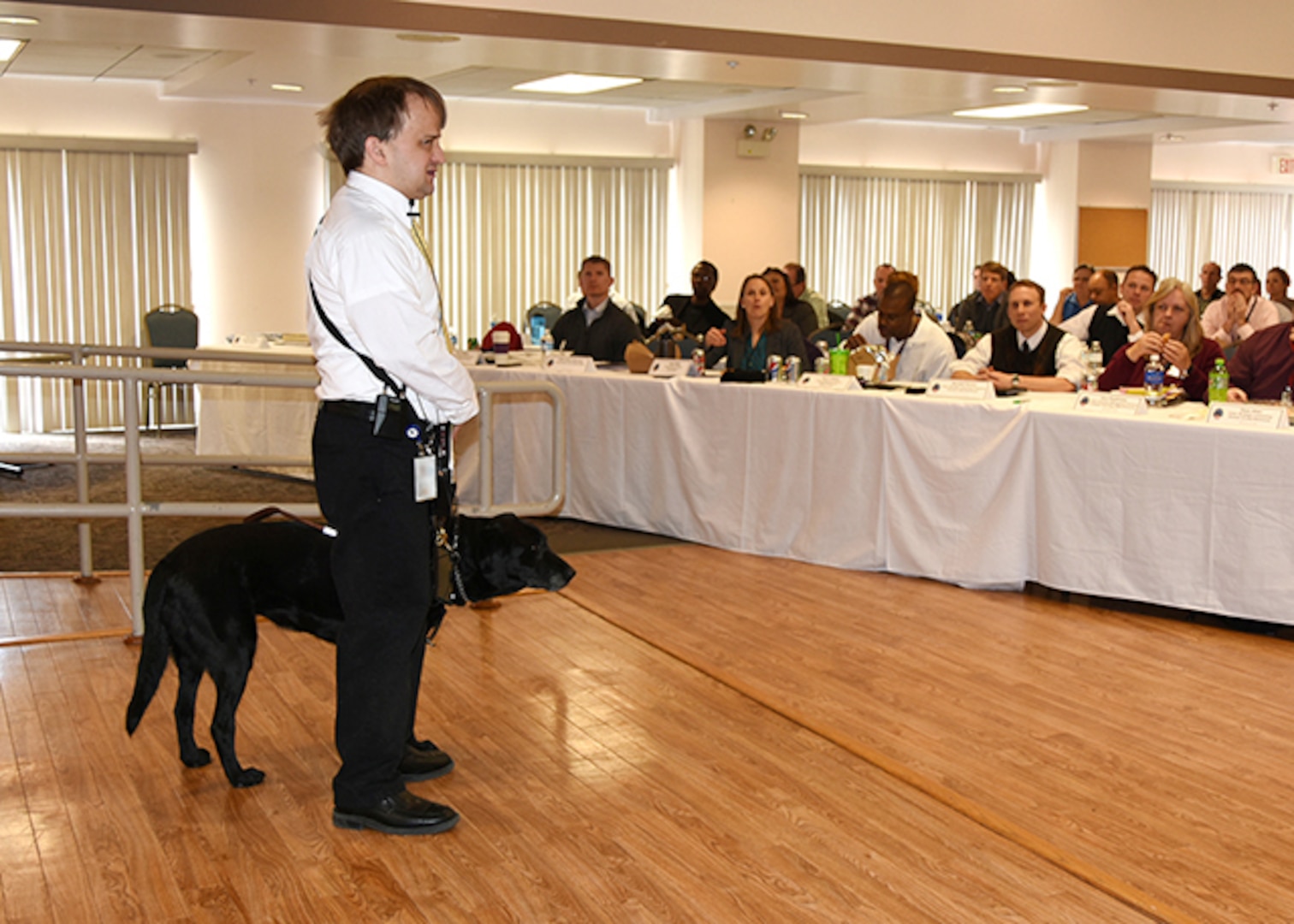 Noel Romey, an information technology specialist with Defense Logistics Agency Information Operations at Richmond, speaks to senior leaders March 3, 2016 during the Senior Leader Conference held on Defense Supply Center Richmond, Virginia.  Romey spoke about physical challenges he faces on a daily basis and how using resiliency techniques help him succeed. 