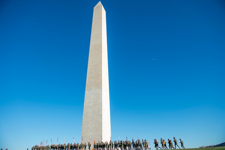 Students enrolled in the Staff Noncommissioned Officer Academy aboard Marine Corps Base Quantico visit the Washington Monument and Reflecting Pool in Washington D.C., March 18. The run ended at the Marine Corps War Memorial in Arlington, Virginia. This customary run gives Marines an opportunity to connect with students and leaders at the Staff Noncommissioned Officer Academy aboard Marine Corps Base Quantico.(U.S. Marine Corps photo by Cpl. Timothy Turner/Released) — with John M Karkovice.