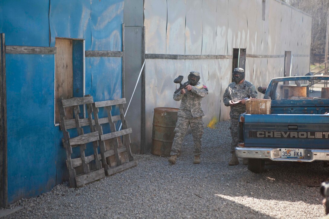 U.S. Army Reserve Careers Division Sgt. First Class Anthony Bohanon competes in the urban assault course event as part of the joint Best Warrior Competition March 22nd, 2016 at Ft. Knox, Kentucky. The Best Warrior Competition is a four-day competition that tests competitors' Army aptitude by going through urban warfare situations, board interviews, physical fitness tests, written exams, Warrior tasks and battle drills relevant to today's operational environment. (U.S. Army photo by Sgt. Amber Stephens)