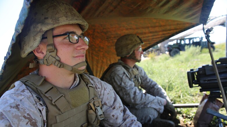 Marines with provide security for the simulated Forward Control Center during an M142 High Mobility Artillery Rocket System live fire exercise at Marine Corps Base Camp Pendleton, California, March 16, 2016. During the exercise, Marines coordinated fires based on hypothetical combat situations they might encounter while deployed.  HIMARS is one of the most advanced artillery systems the Marine Corps has to offer, accurately engaging long-range targets under any weather condition. The Marines are with Battery S, 5th Battalion, 11th Marine Regiment, 1st Marine Division, I Marine Expeditionary Force. 